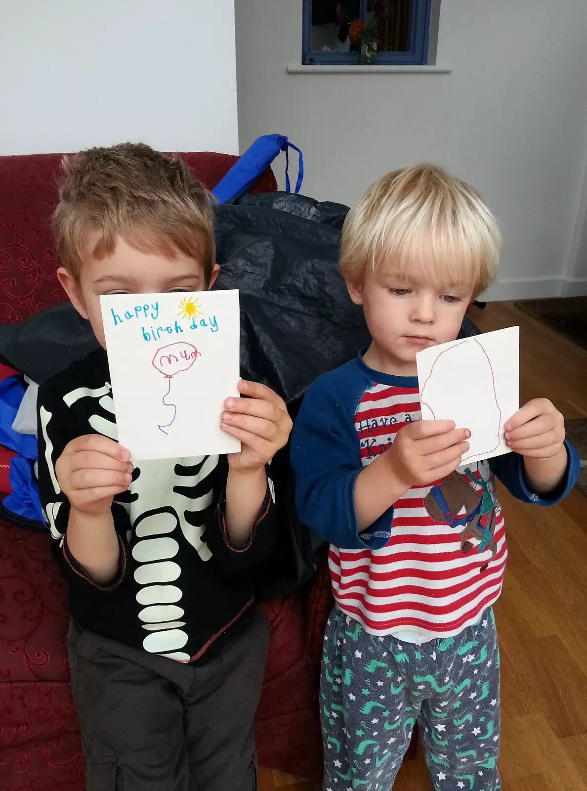 The boys make birthday cards for Isobel, from Cameraphone Randomness and a Thornham Walk, Suffolk - 14th December 2014