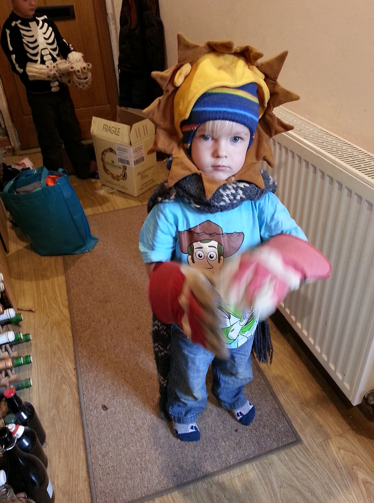 Harry dresses up in random stuff from Cameraphone Randomness and a Thornham Walk, Suffolk - 14th December 2014