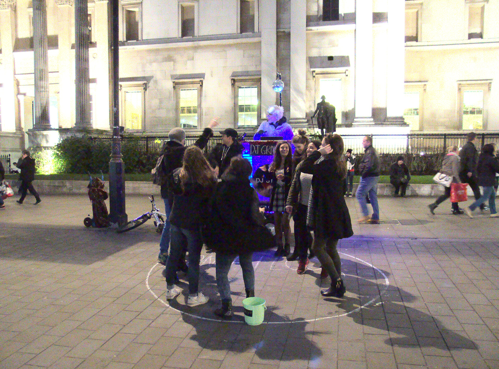 Tourists do some crazy dancing to a mobile DJ from SwiftKey Innovation Nights, Westminster, London - 19th December 2014