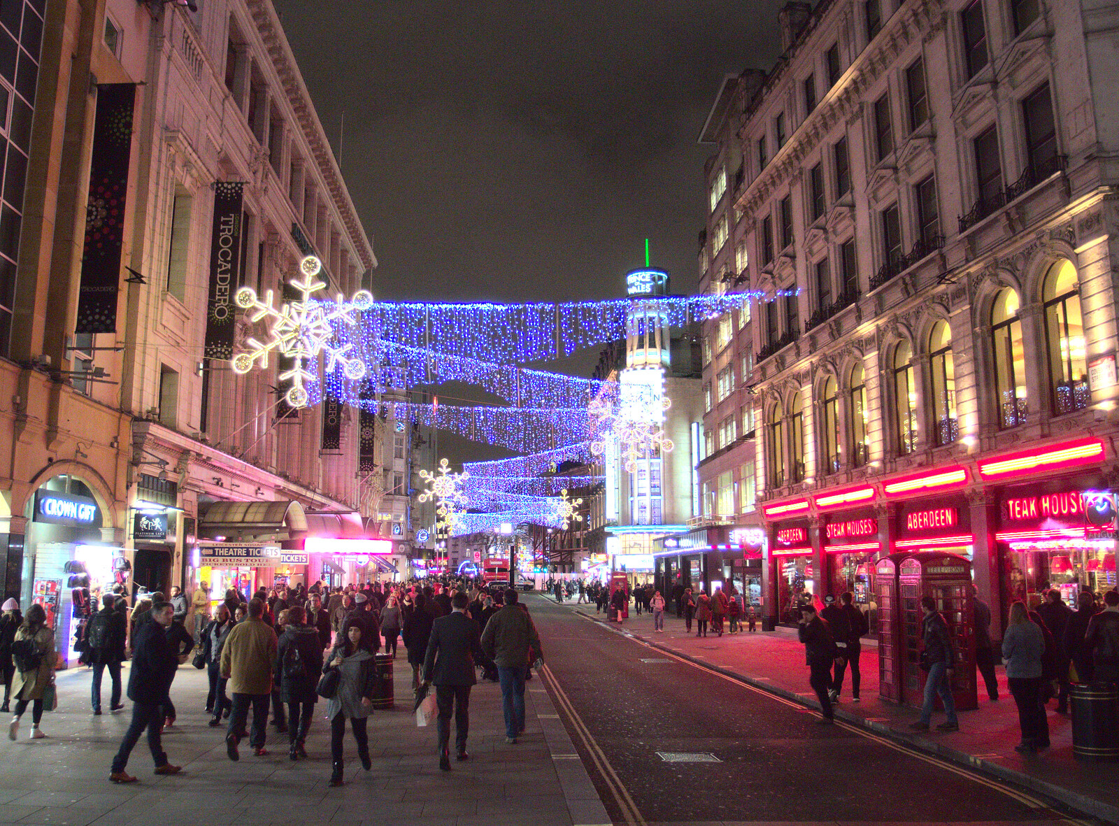 Christmas lights on Coventry Street from SwiftKey Innovation Nights, Westminster, London - 19th December 2014
