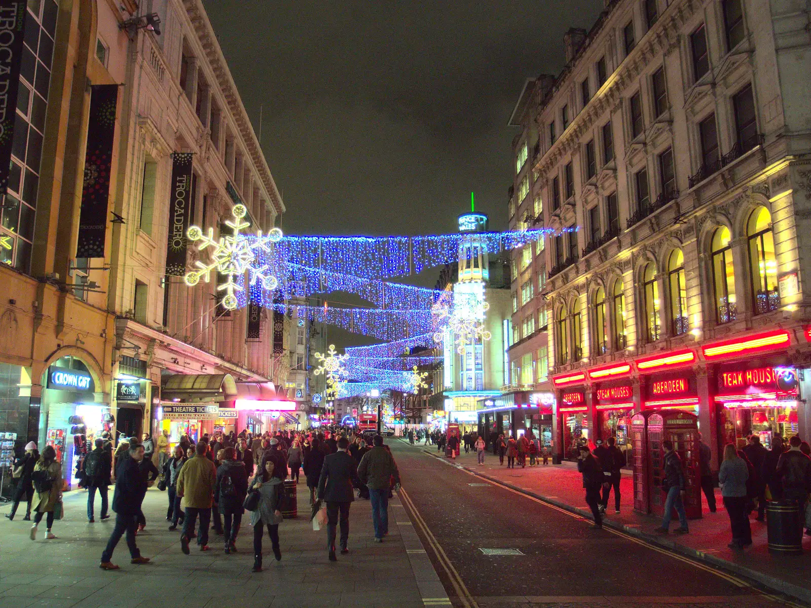 Christmas lights on Coventry Street, from SwiftKey Innovation Nights, Westminster, London - 19th December 2014