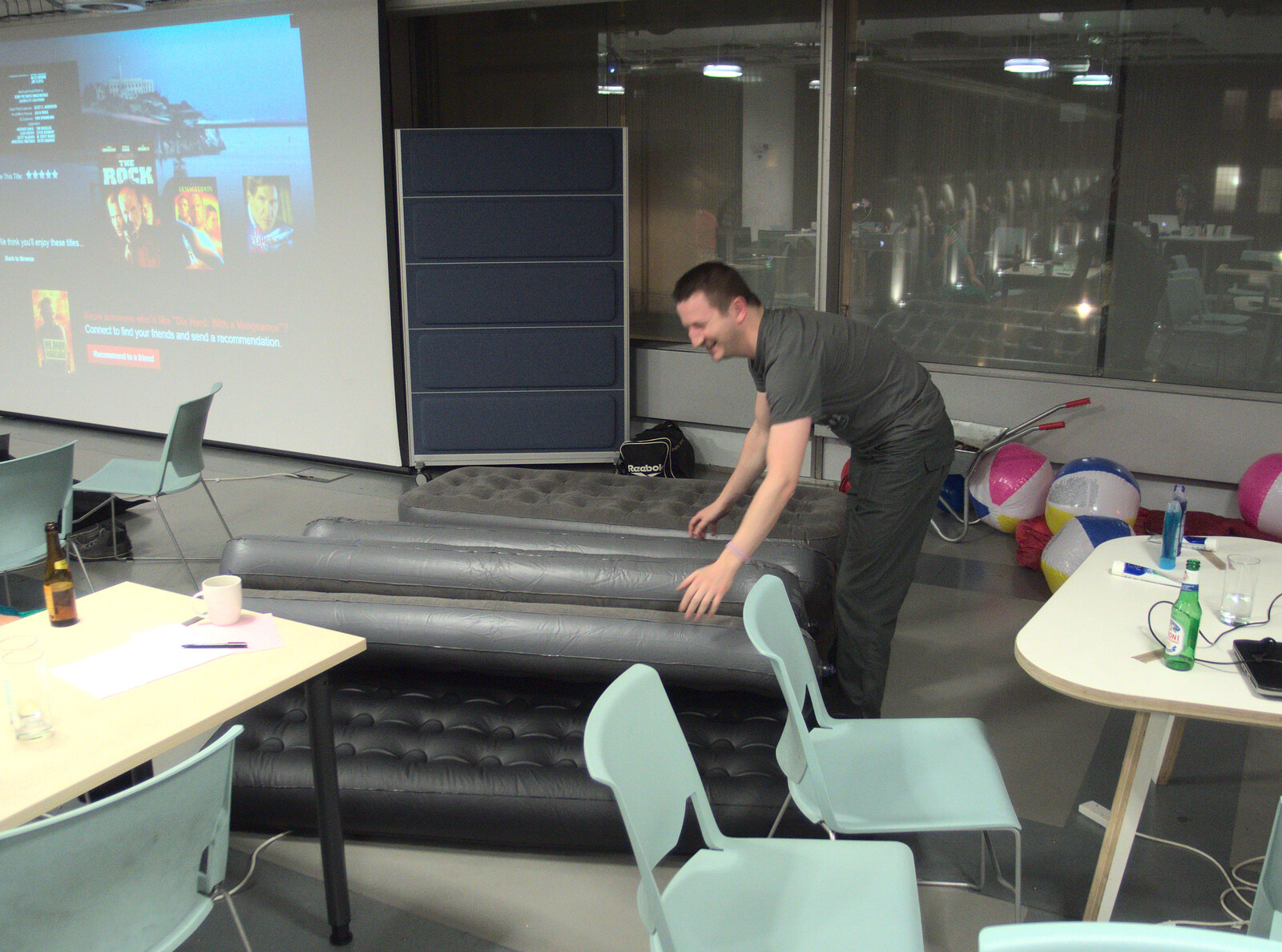 Joe moves some airbeds around from SwiftKey Innovation Nights, Westminster, London - 19th December 2014