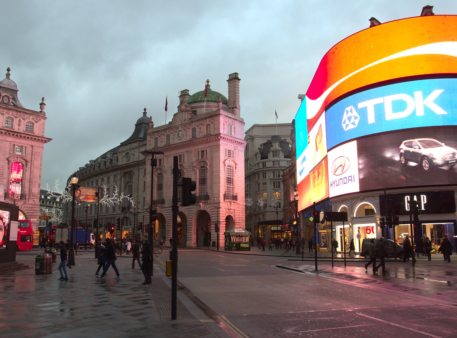 Early morning in Picadilly Circus from SwiftKey Innovation Nights, Westminster, London - 19th December 2014