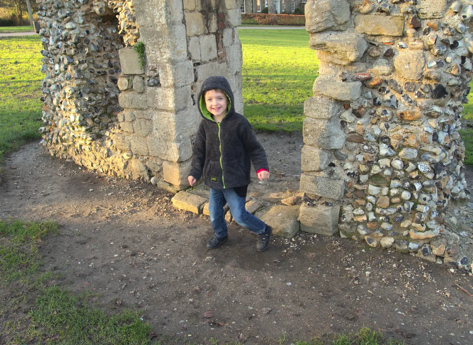 Fred jumps through a doorway, from A Trip to Abbey Gardens, Bury St. Edmunds, Suffolk - 20th December 2014