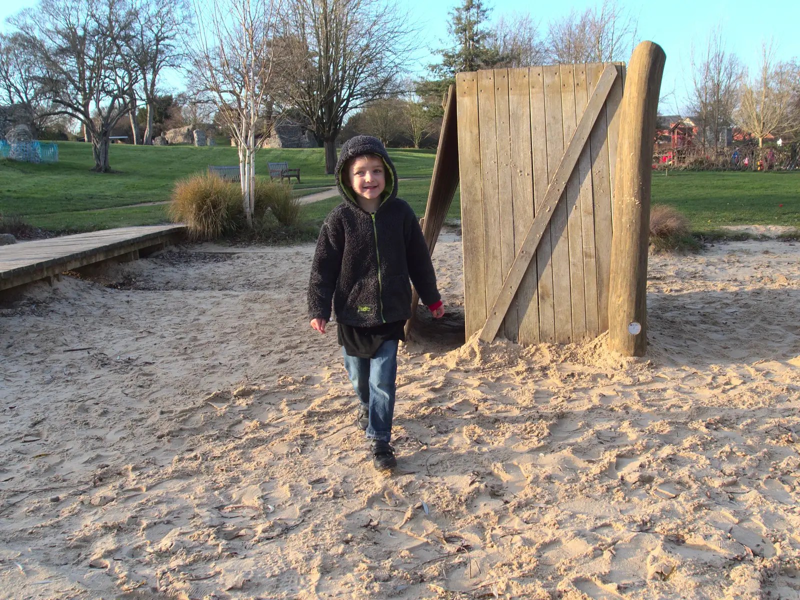 Fred on the sandpit, from A Trip to Abbey Gardens, Bury St. Edmunds, Suffolk - 20th December 2014