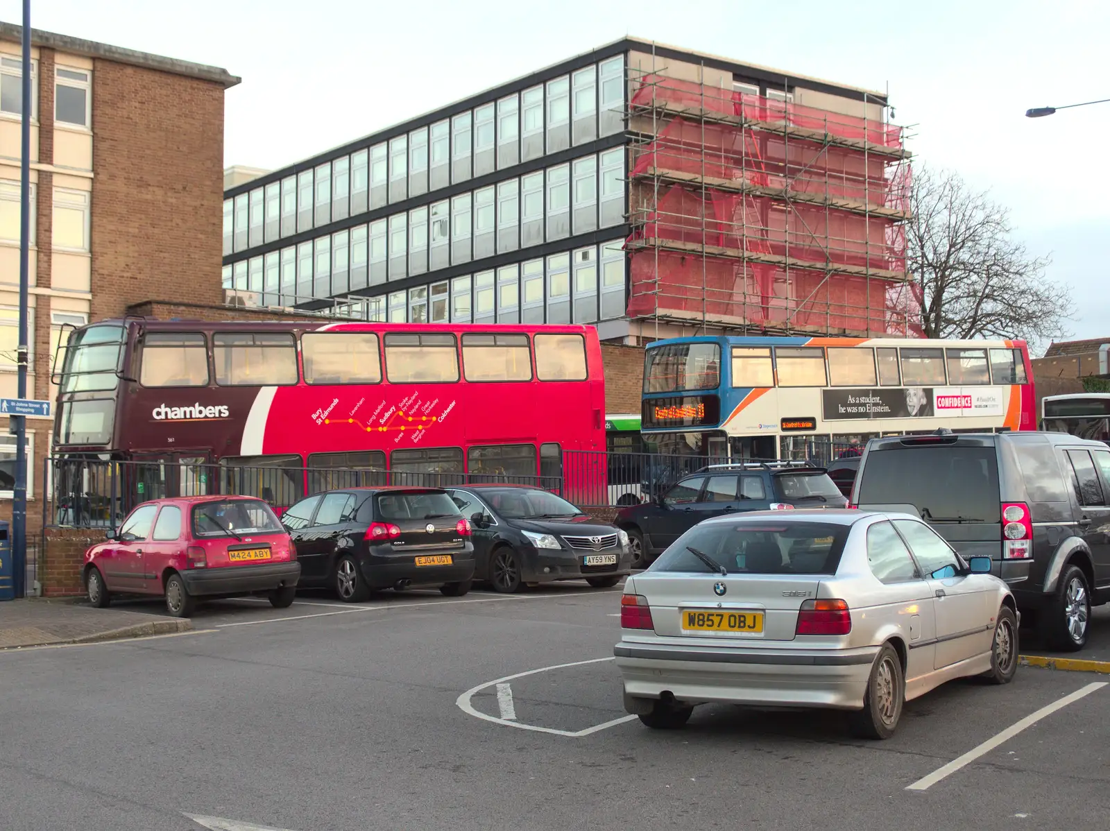 More buses and an old office block, from A Trip to Abbey Gardens, Bury St. Edmunds, Suffolk - 20th December 2014