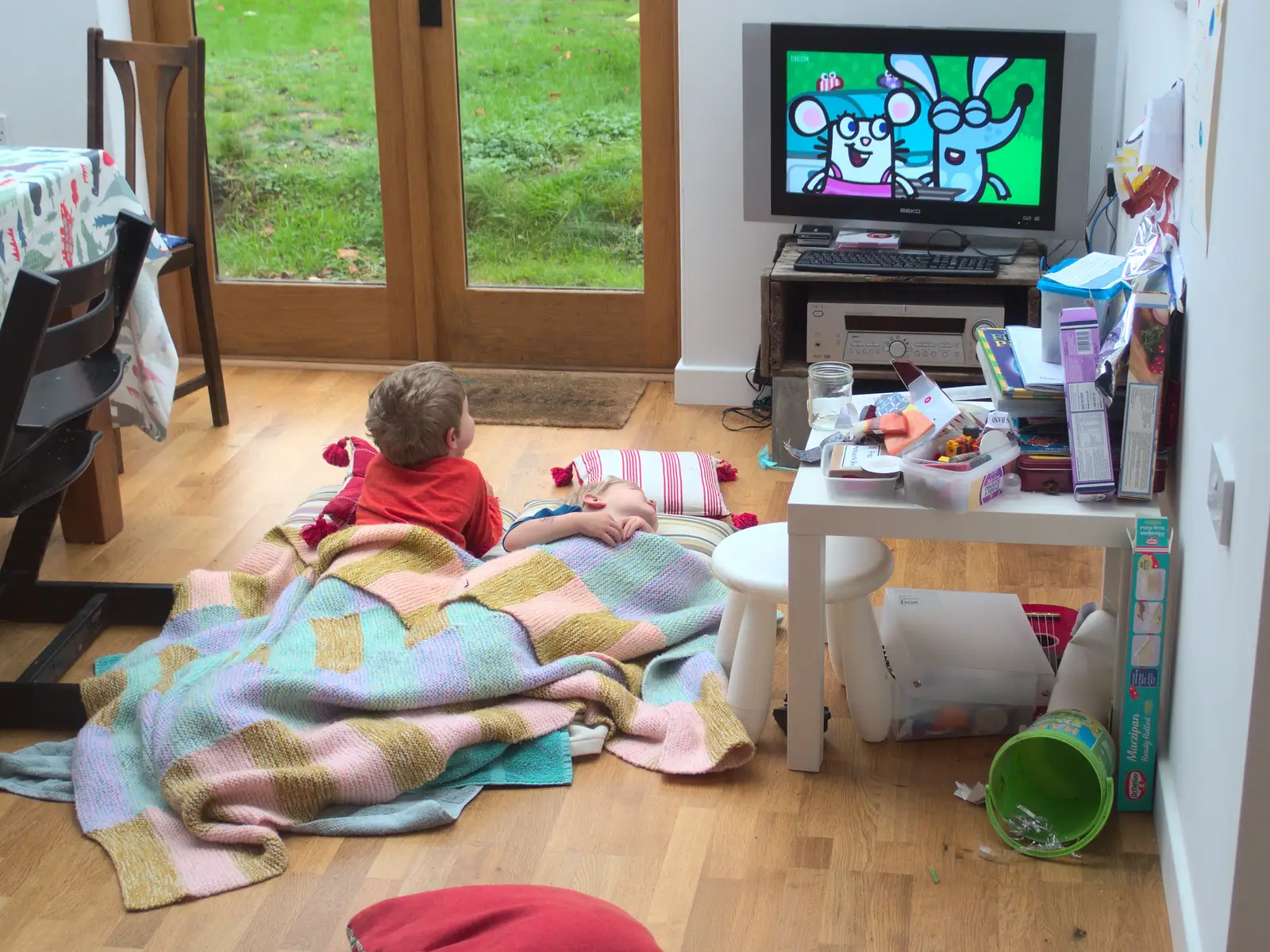 Fred and Harry watch Boj on telly, from A Trip to Abbey Gardens, Bury St. Edmunds, Suffolk - 20th December 2014