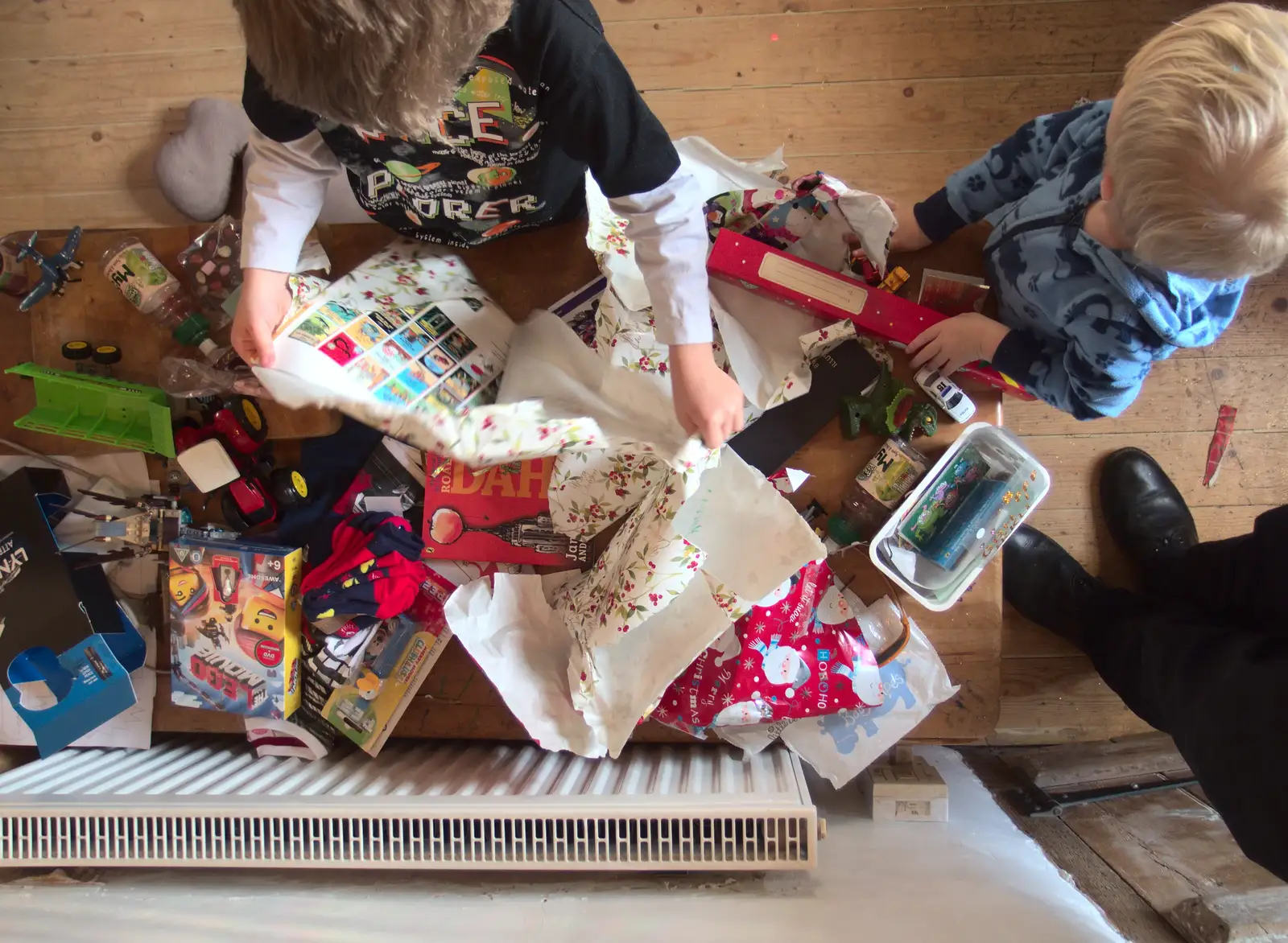 Wrapping-paper devastation, from Christmas Day at the Swan Inn, Brome, Suffolk - 25th December 2014