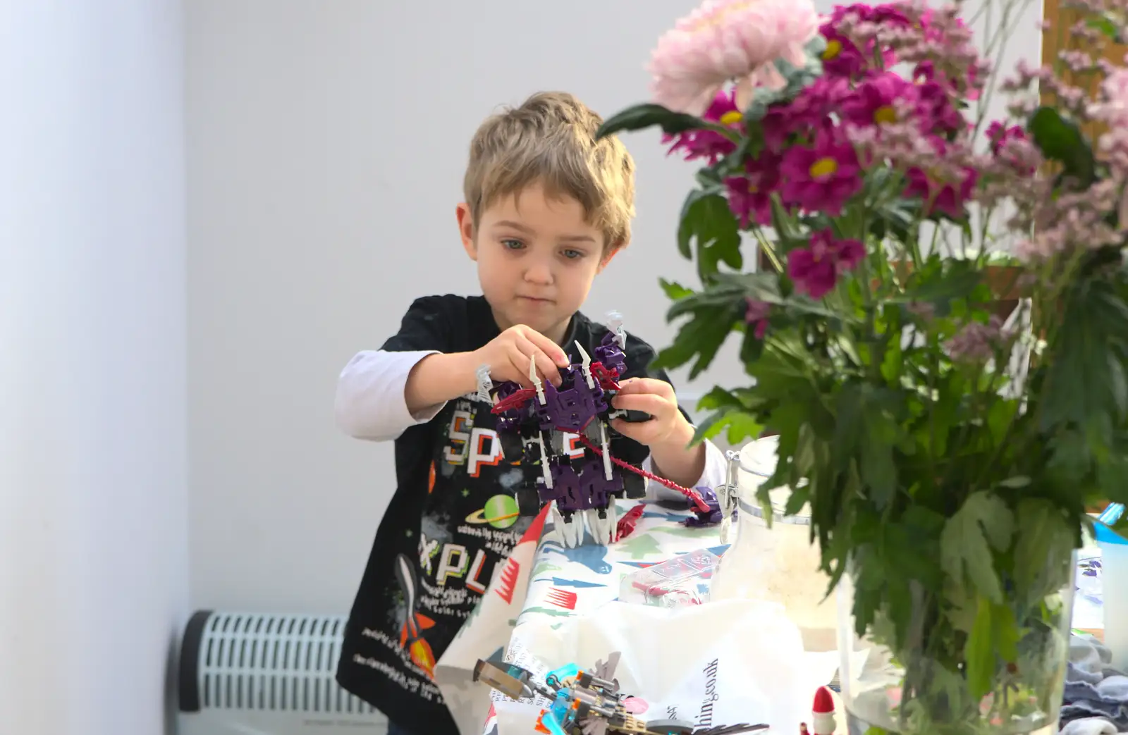 Fred concentrates on Lego, from Christmas Day at the Swan Inn, Brome, Suffolk - 25th December 2014