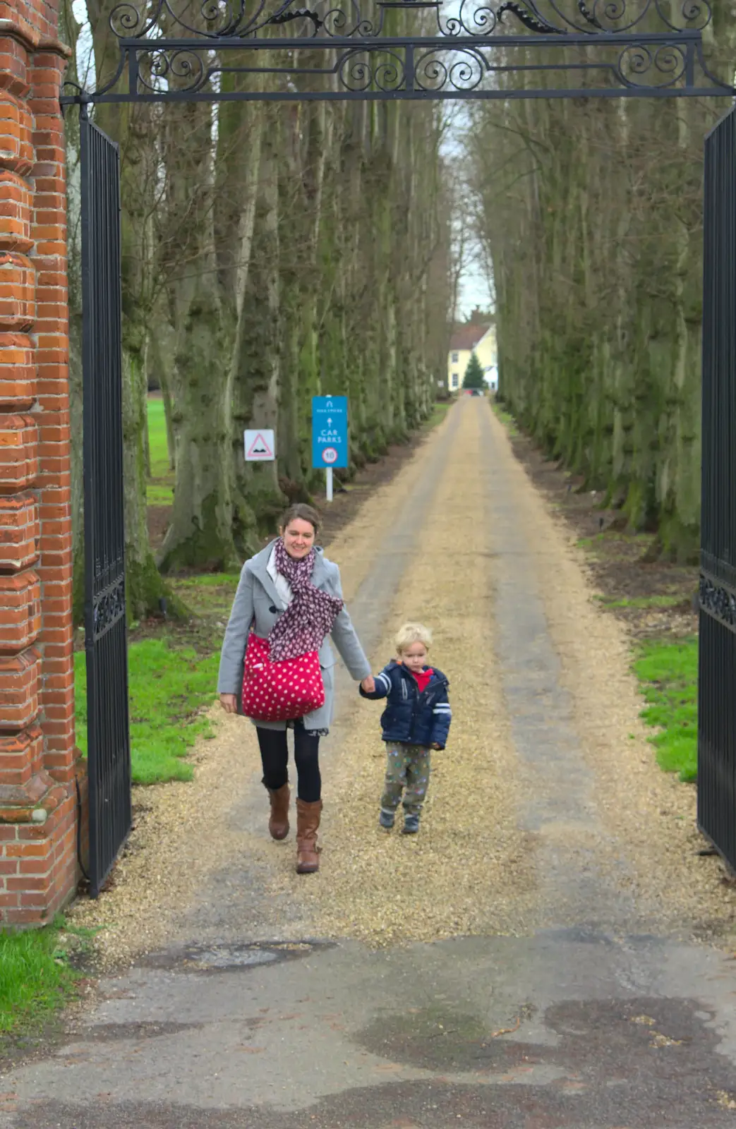 Isobel and Harry on Oaksmere's drive, from Christmas Day at the Swan Inn, Brome, Suffolk - 25th December 2014