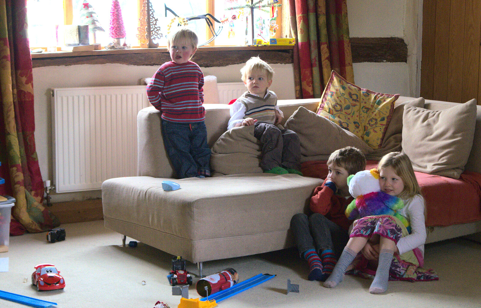 The gang watch telly over at Allyson and John's from Christmas Day at the Swan Inn, Brome, Suffolk - 25th December 2014