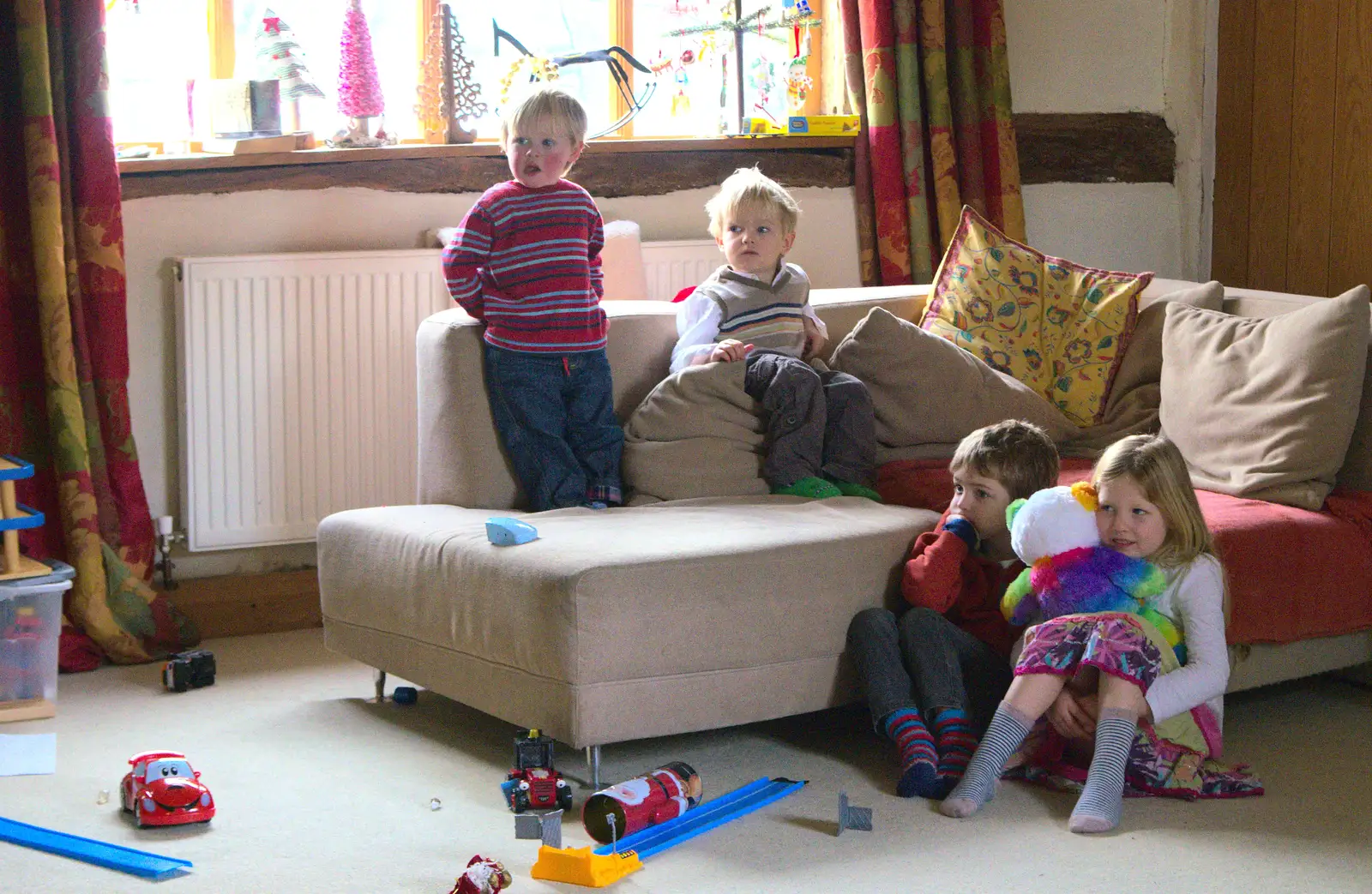 The gang watch telly over at Allyson and John's, from Christmas Day at the Swan Inn, Brome, Suffolk - 25th December 2014