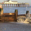 Waves crash on the groynes, Sunset on the Beach, Southwold, Suffolk - 30th December 2014