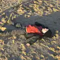 Fred does sand angels, Sunset on the Beach, Southwold, Suffolk - 30th December 2014