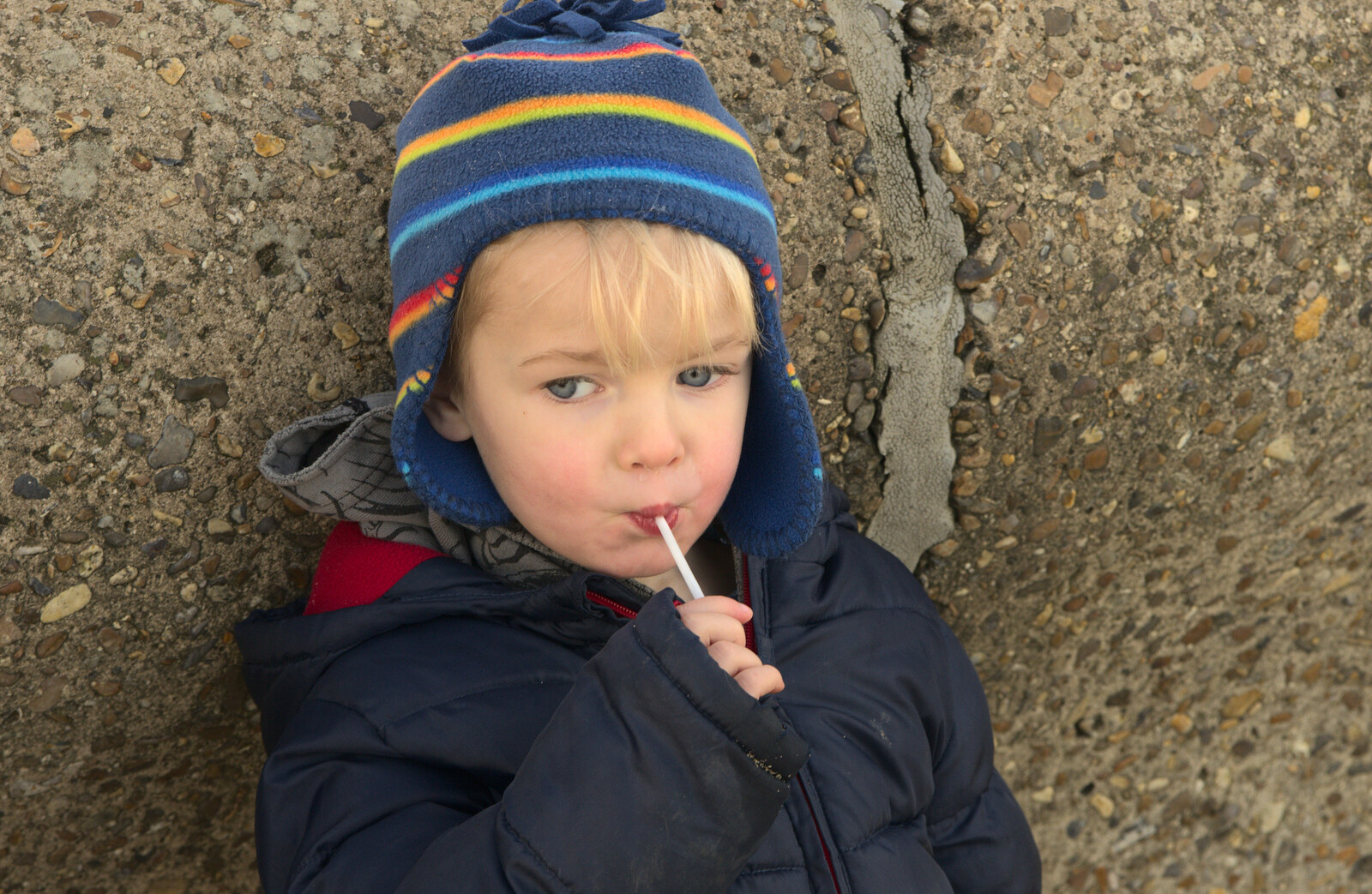 Harry's got a lollipop from Sunset on the Beach, Southwold, Suffolk - 30th December 2014
