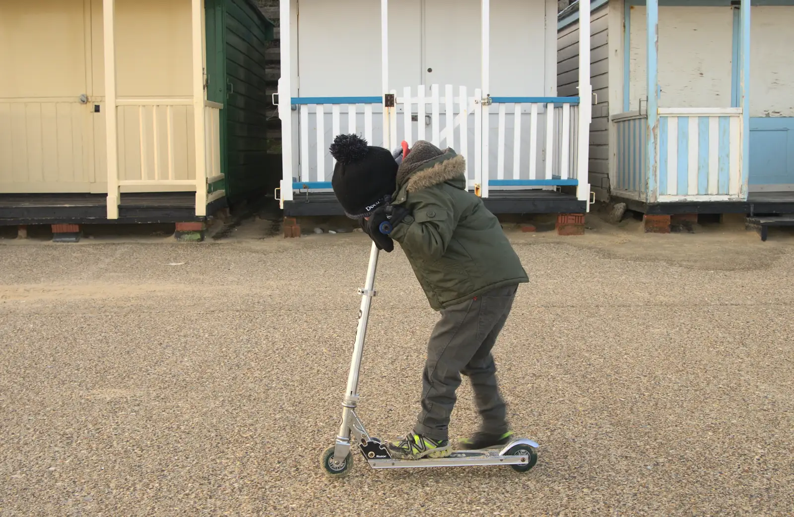 Fred scoots around, from Sunset on the Beach, Southwold, Suffolk - 30th December 2014