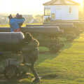 Fred climbs on a cannon, Sunset on the Beach, Southwold, Suffolk - 30th December 2014