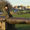 Fred's on a cannon, Sunset on the Beach, Southwold, Suffolk - 30th December 2014