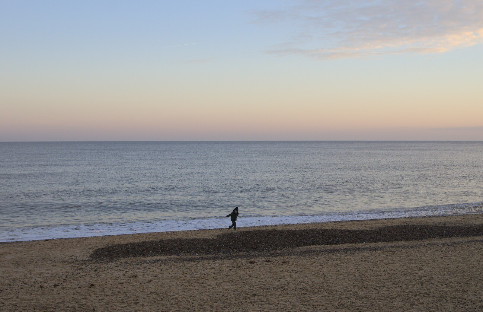 Fred runs around on the beach from Sunset on the Beach, Southwold, Suffolk - 30th December 2014