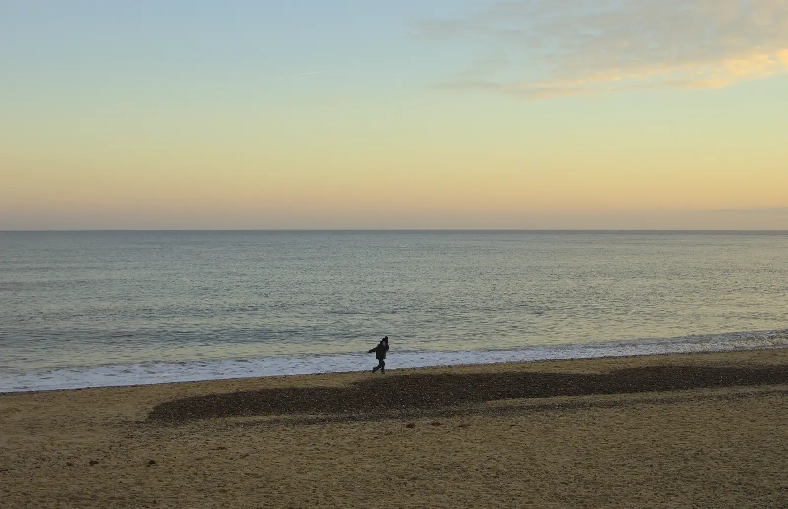 Fred runs around on the beach, from Sunset on the Beach, Southwold, Suffolk - 30th December 2014