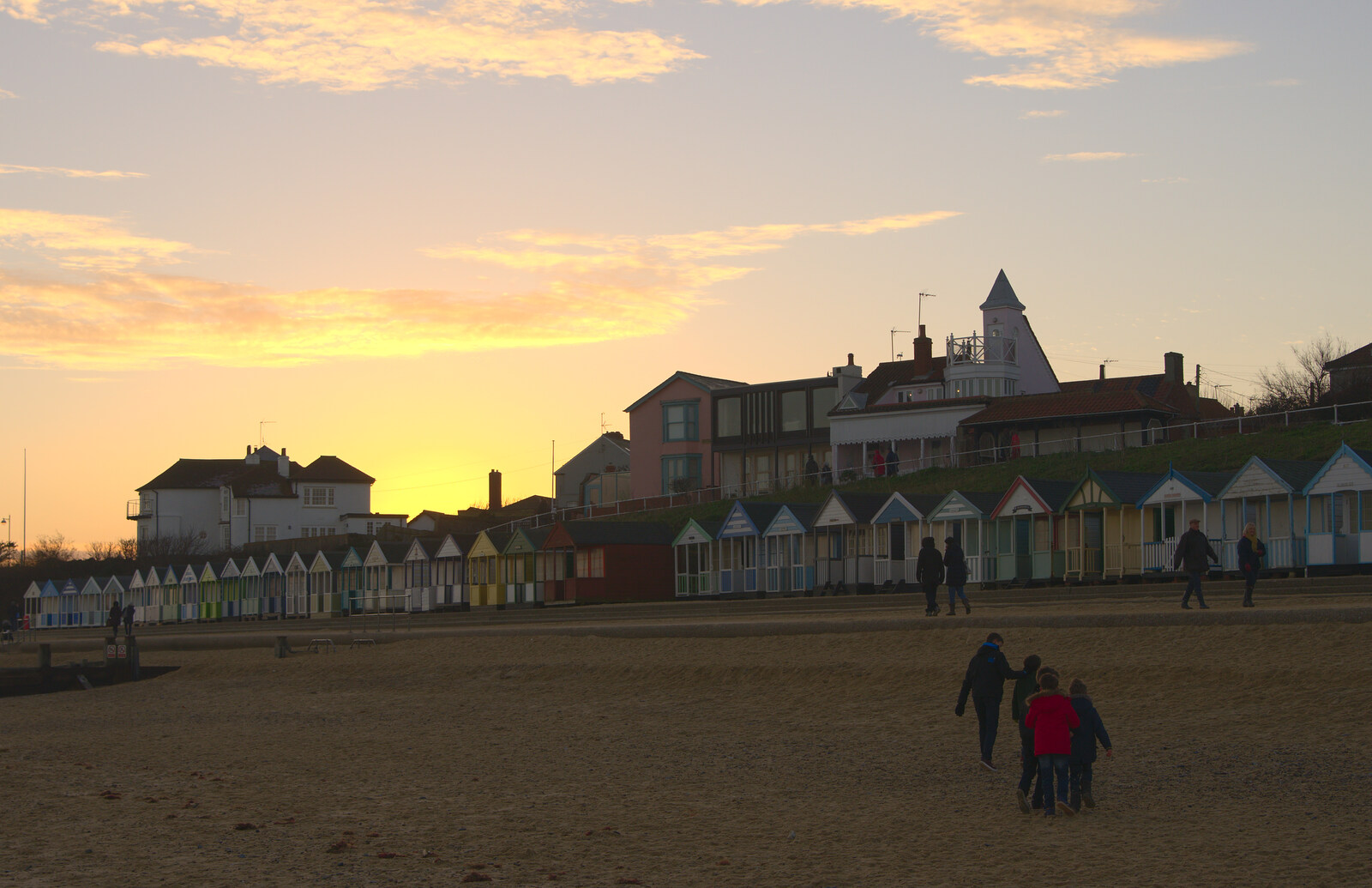 The sun sets over Southwold from Sunset on the Beach, Southwold, Suffolk - 30th December 2014