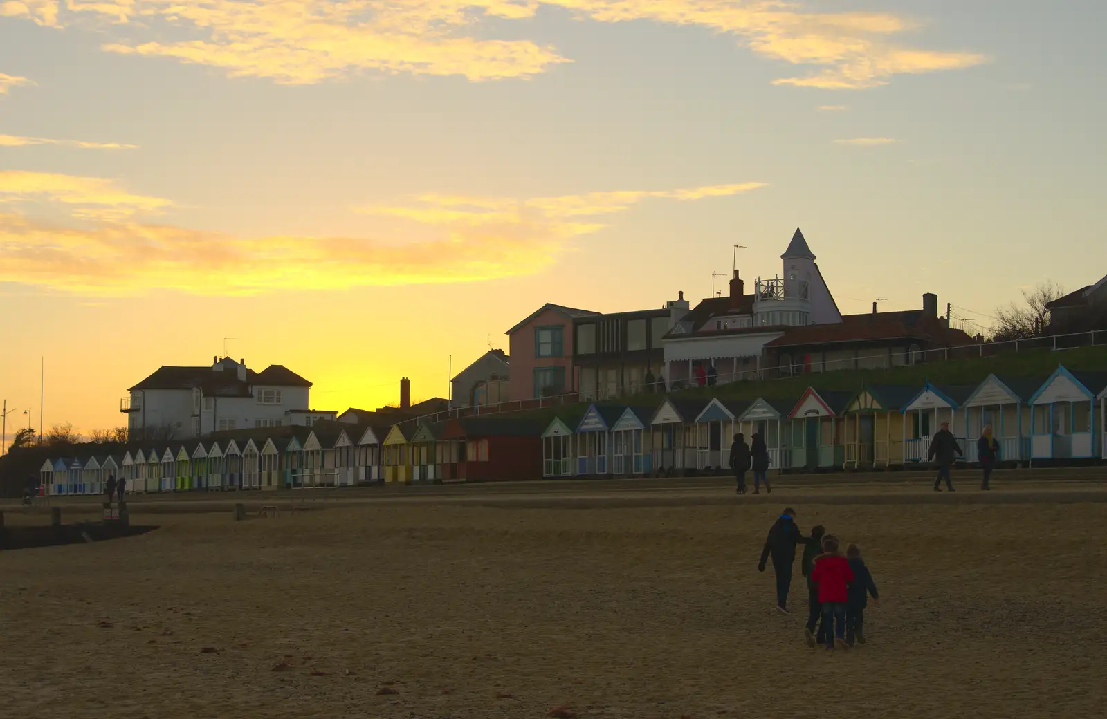 The sun sets over Southwold, from Sunset on the Beach, Southwold, Suffolk - 30th December 2014