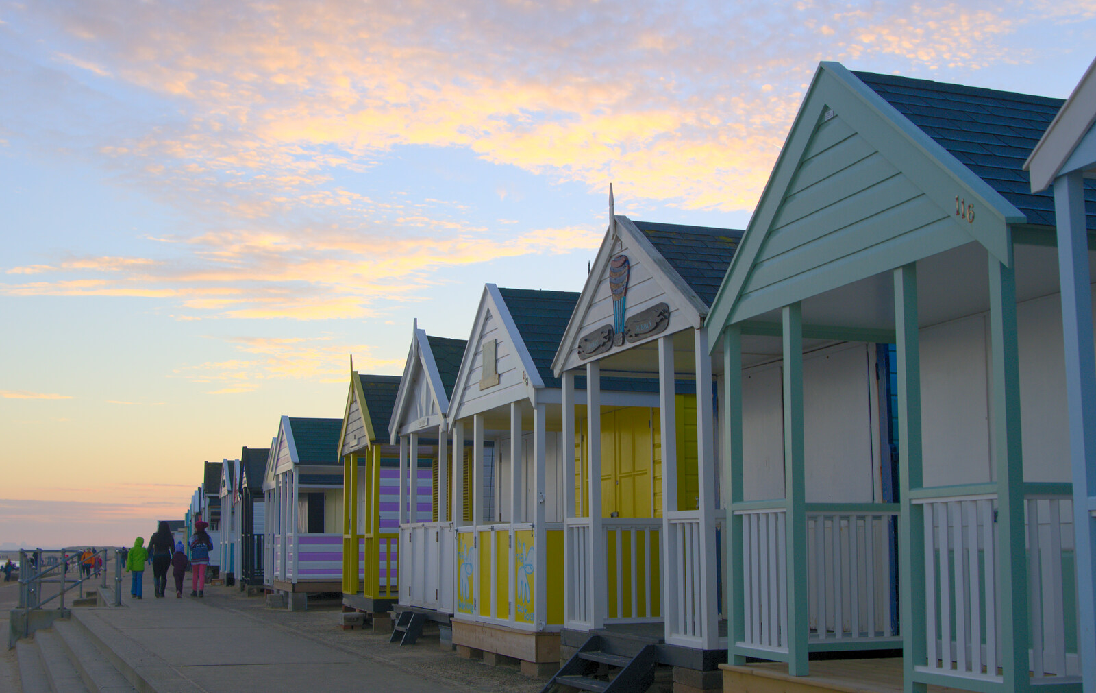 Sunset beach huts from Sunset on the Beach, Southwold, Suffolk - 30th December 2014