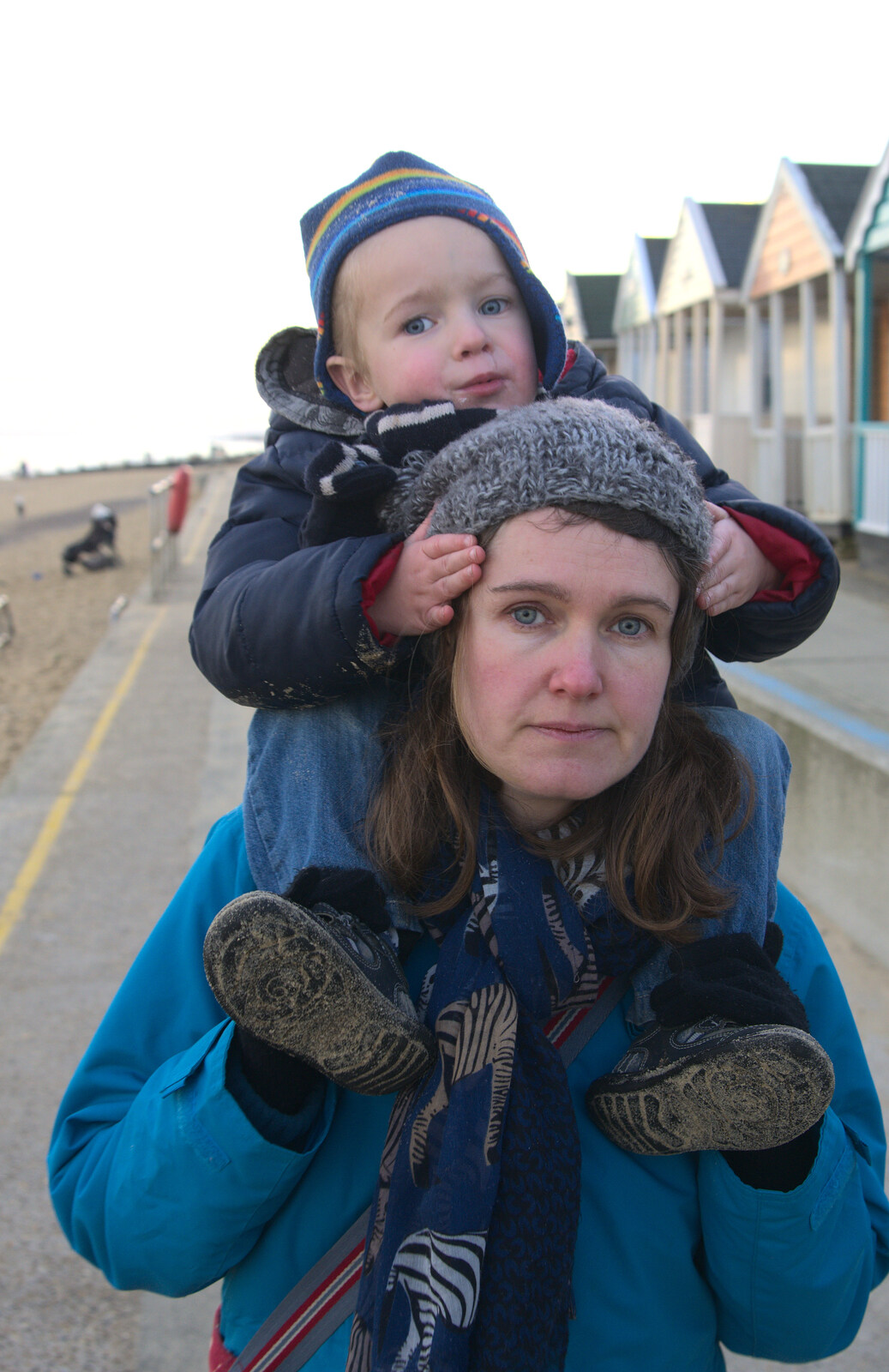Harry gets a piggy back from Sunset on the Beach, Southwold, Suffolk - 30th December 2014
