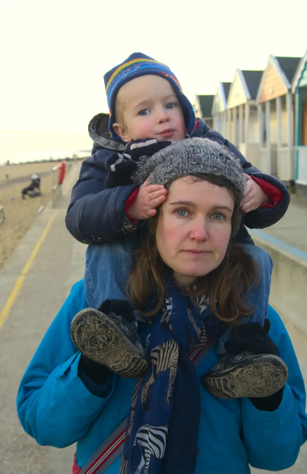 Harry gets a piggy back, from Sunset on the Beach, Southwold, Suffolk - 30th December 2014