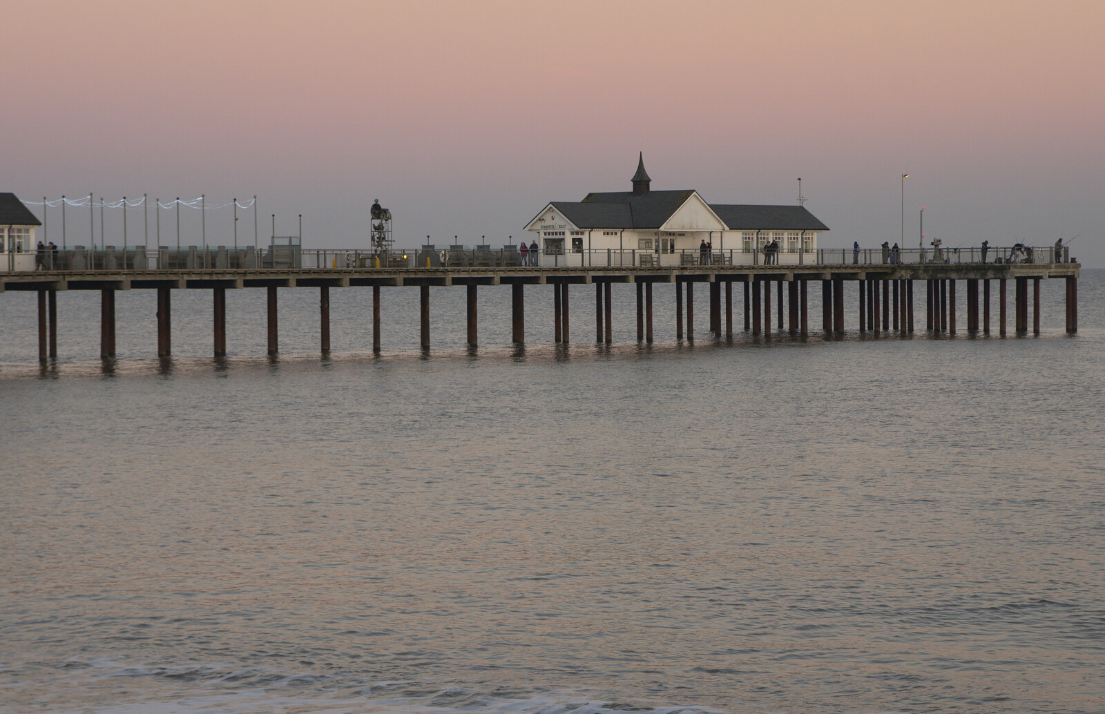 The pier in the dusk from Sunset on the Beach, Southwold, Suffolk - 30th December 2014