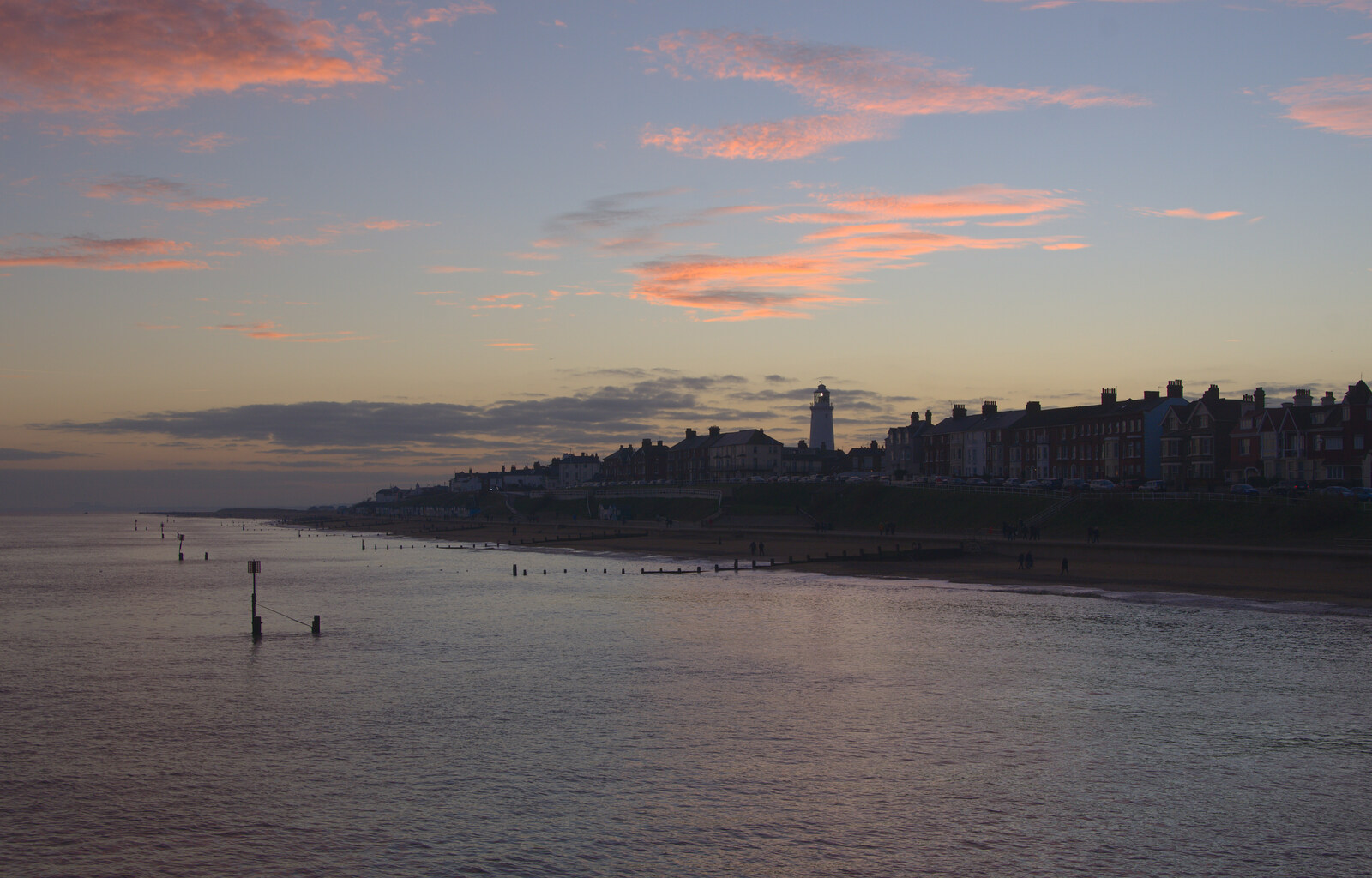 Southwold is a mass of dark from Sunset on the Beach, Southwold, Suffolk - 30th December 2014