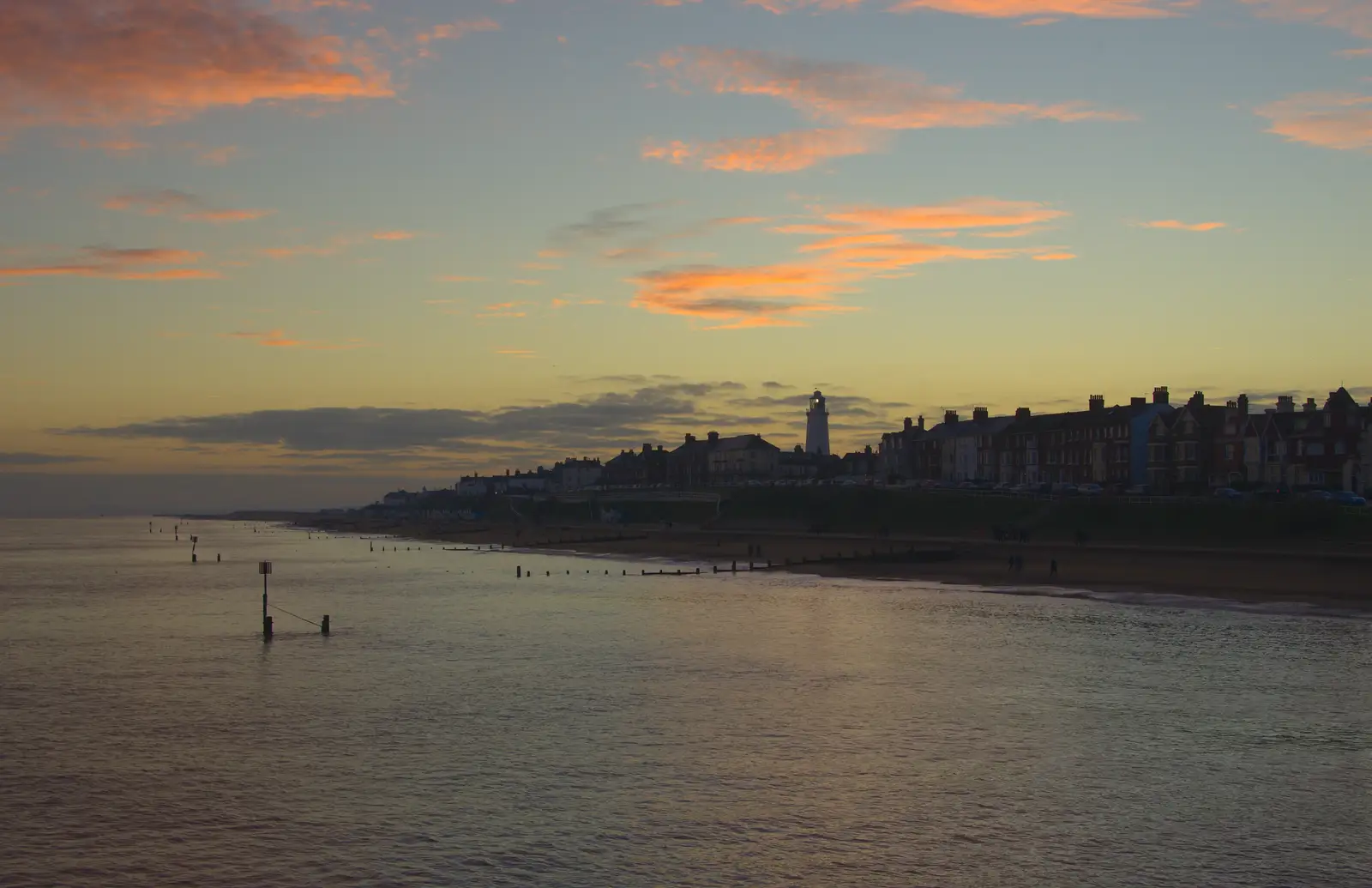 Southwold is a mass of dark, from Sunset on the Beach, Southwold, Suffolk - 30th December 2014