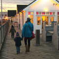 We head back down the pier, Sunset on the Beach, Southwold, Suffolk - 30th December 2014