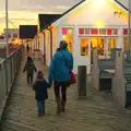 We head back down the pier, Sunset on the Beach, Southwold, Suffolk - 30th December 2014