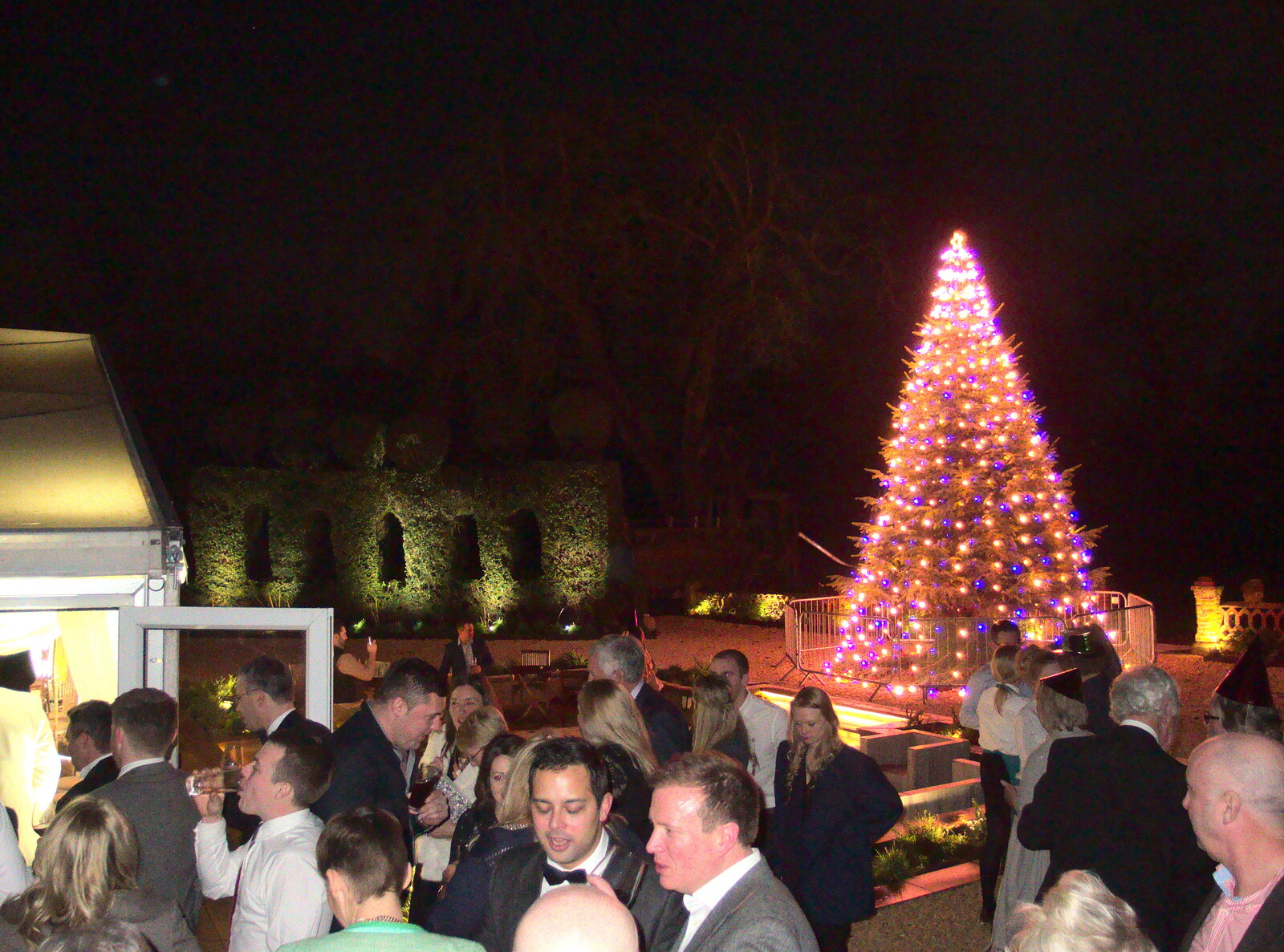 Crowds outside, and the Christmas tree from New Year's Eve at the Oaksmere, Brome, Suffolk - 31st December 2014