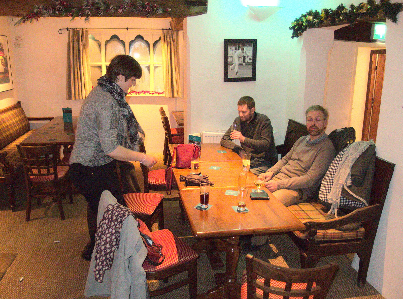 Marc looks up as Sarah sits down from New Year's Eve at the Oaksmere, Brome, Suffolk - 31st December 2014