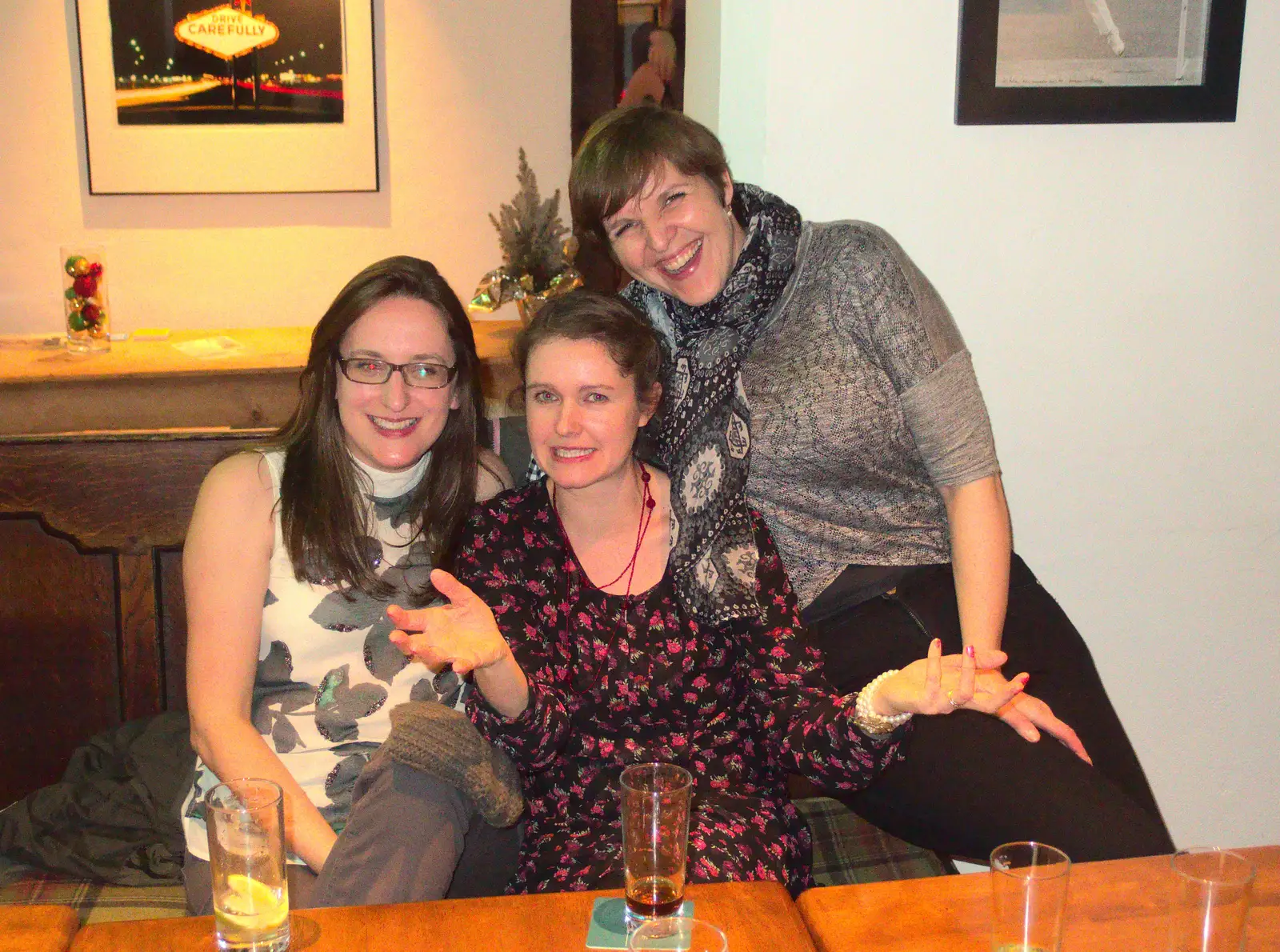 Suey, Isobel and Sarah, from New Year's Eve at the Oaksmere, Brome, Suffolk - 31st December 2014