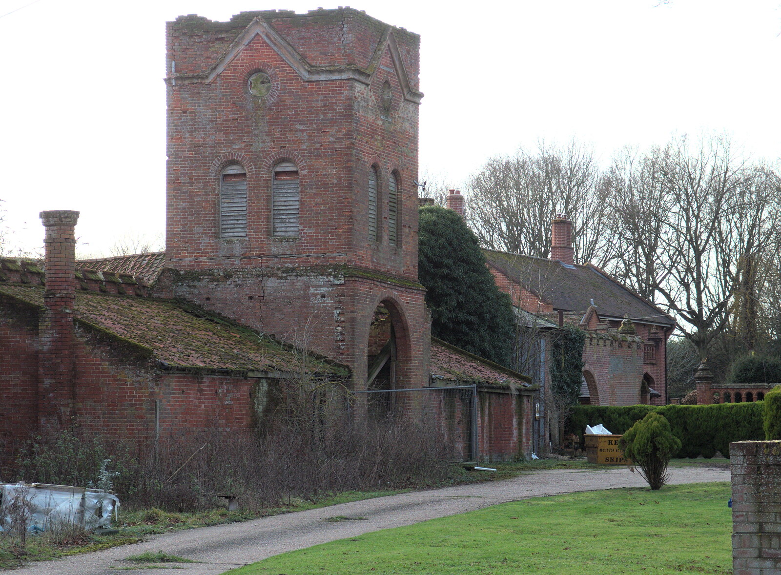 The nearly-derelict clock tower of Brome Hall from The BBs do a Recording, Hethel, Norfolk - 18th January 2015