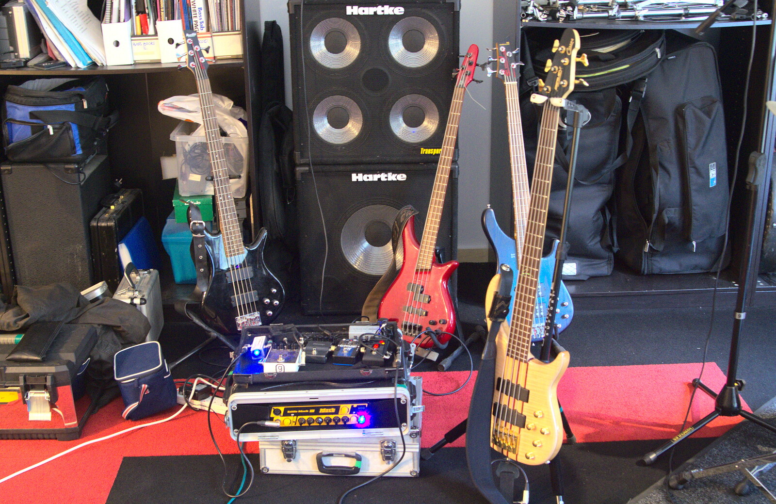A collection of bass guitars like a music shop from The BBs do a Recording, Hethel, Norfolk - 18th January 2015