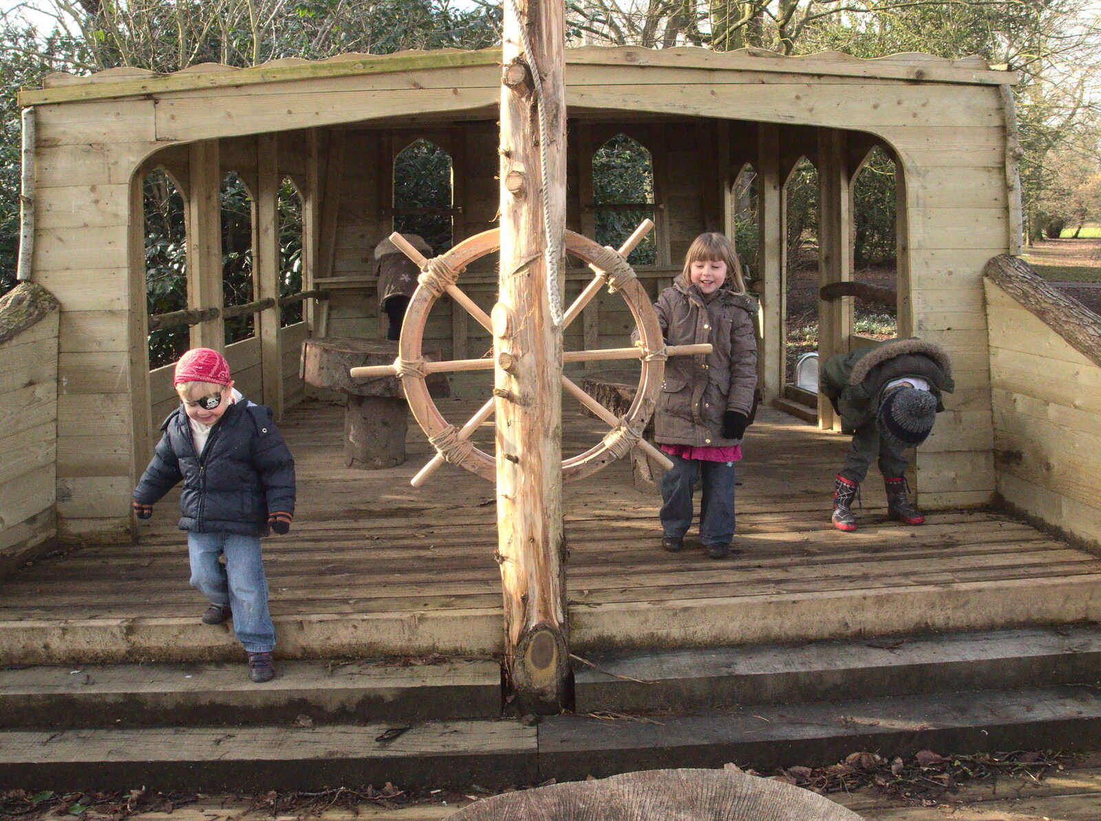 The gang on the pirate ship from Fred and the Volcano, Brome, Suffolk - 8th February 2015