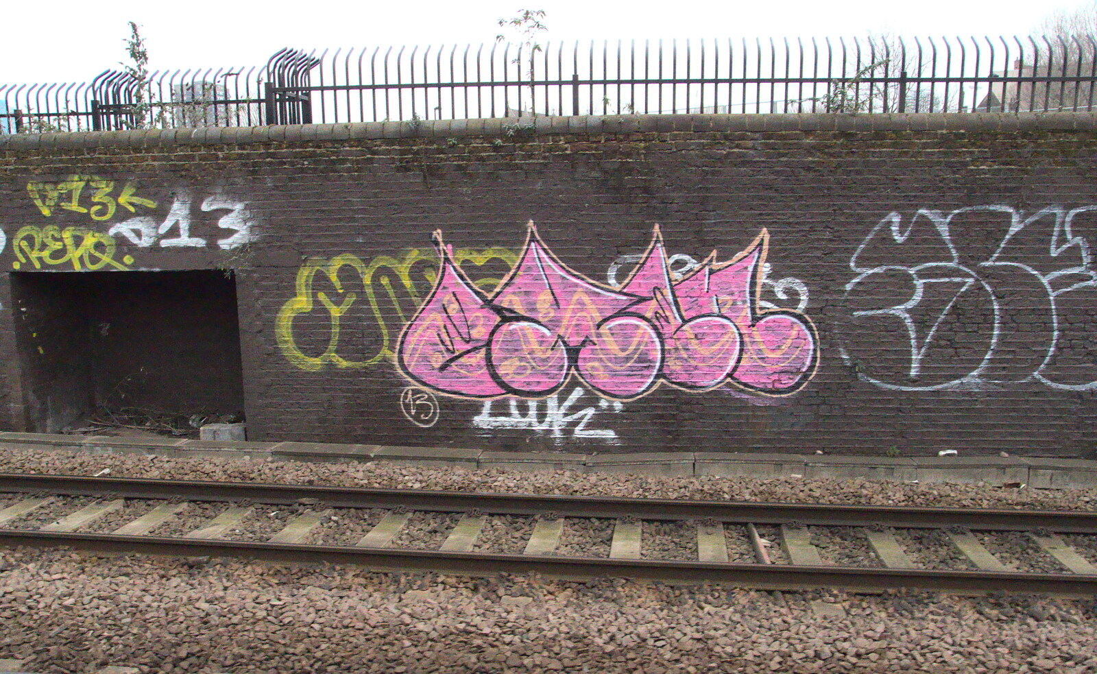 Bright pink graffiti, Liverpool Street from Fred and the Volcano, Brome, Suffolk - 8th February 2015