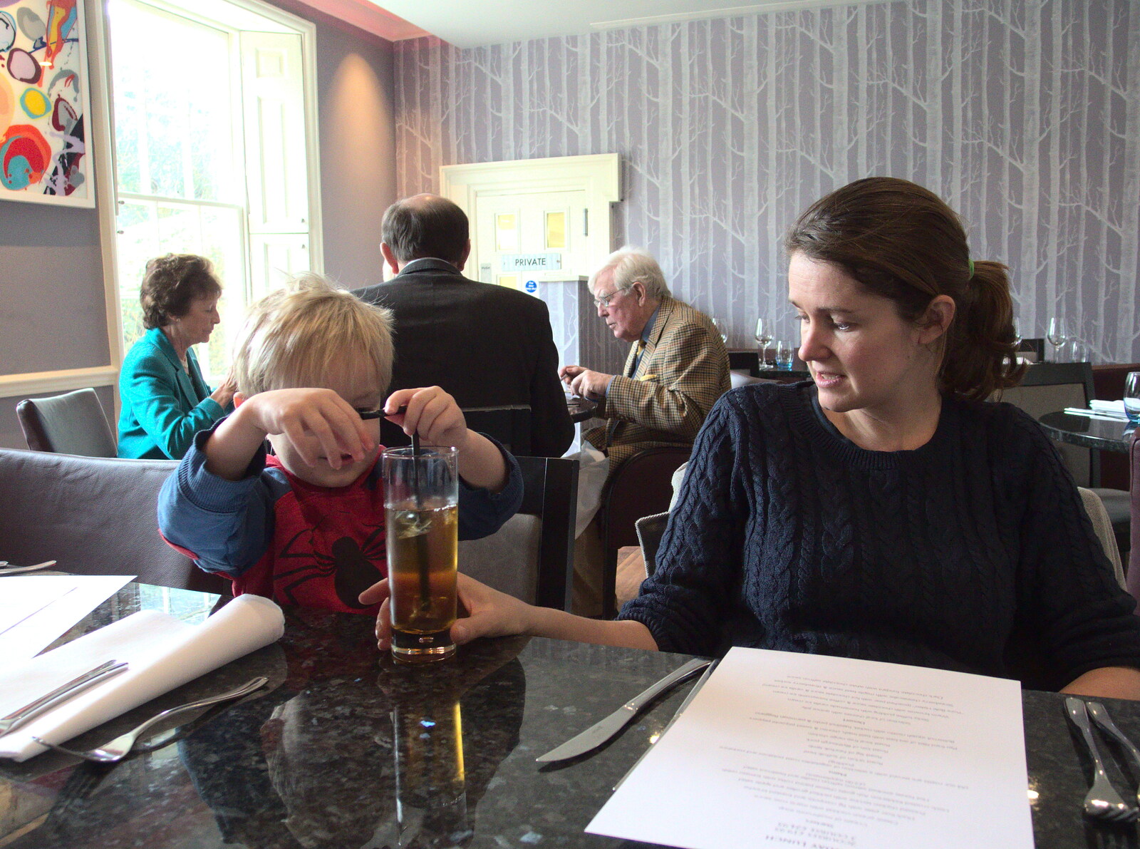 Harry and Isobel in the Oaksmere restaurant from Fred and the Volcano, Brome, Suffolk - 8th February 2015