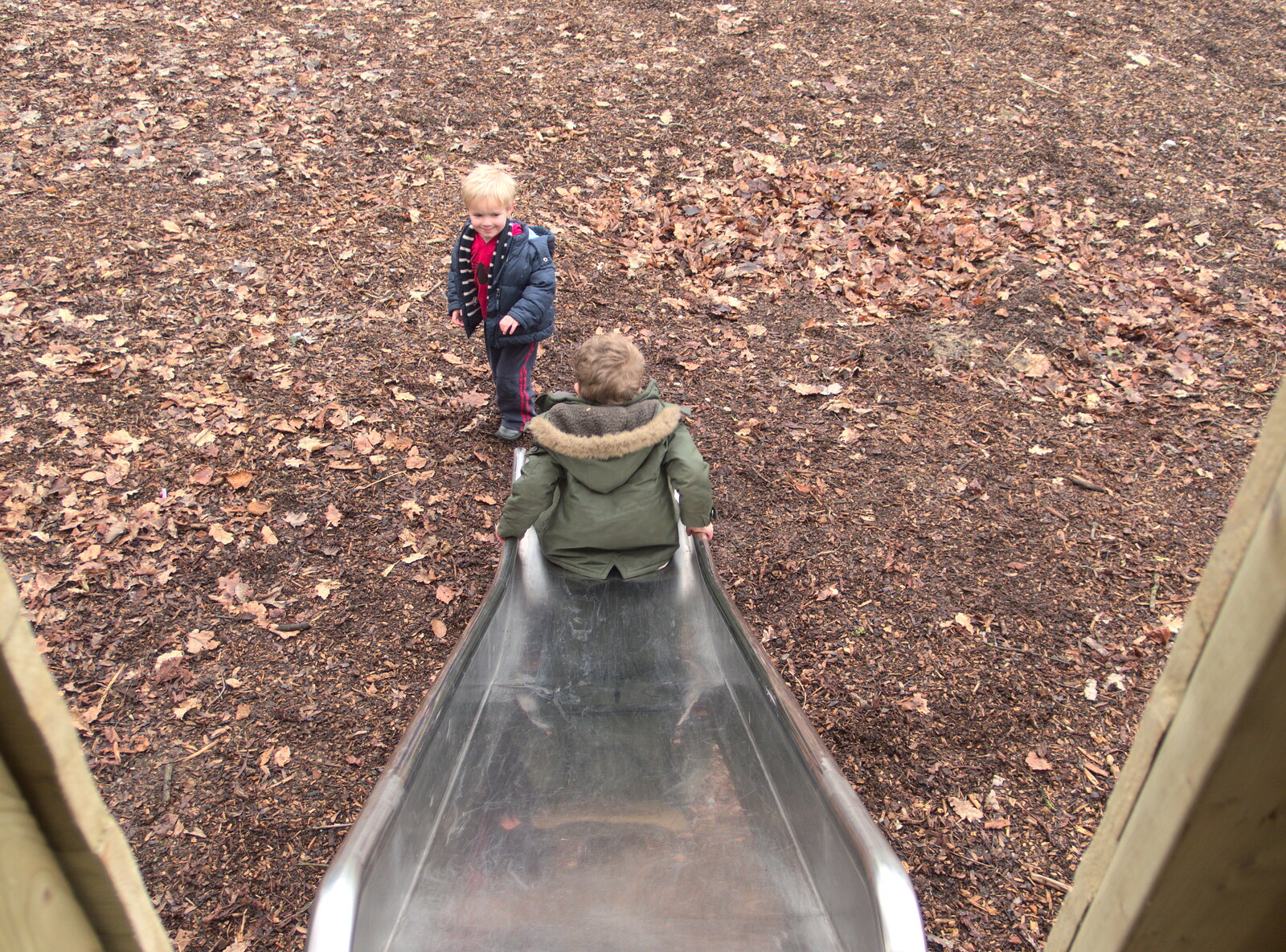 Fred does the slide from Fred and the Volcano, Brome, Suffolk - 8th February 2015