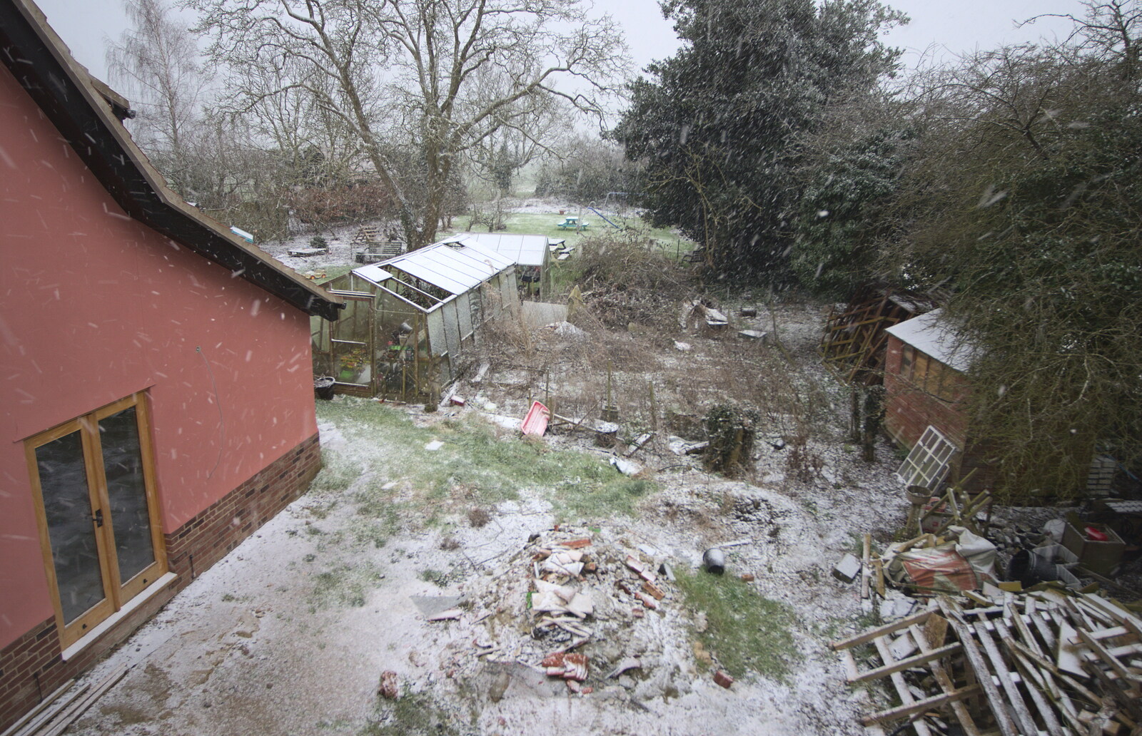 It snows briefly from Fred and the Volcano, Brome, Suffolk - 8th February 2015