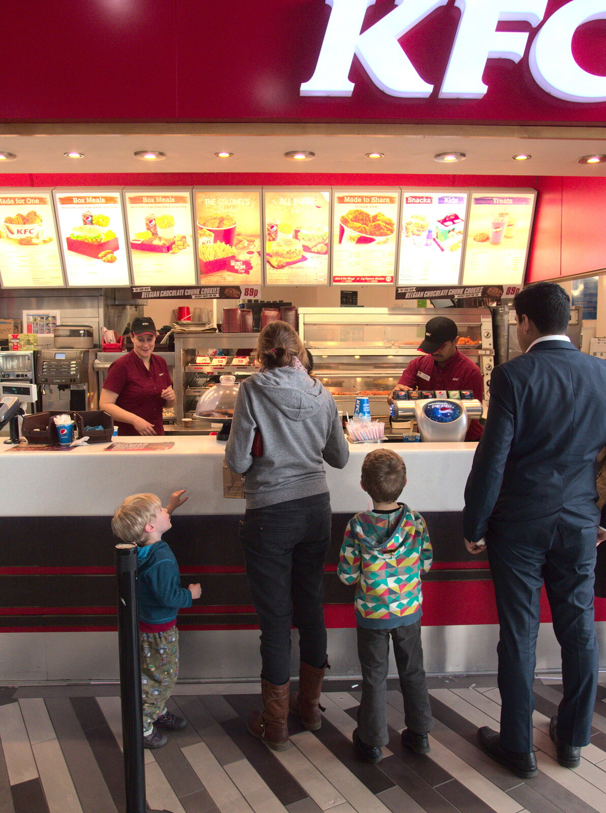 Harry, Isobel and Fred get KFC from A Trip to Grandma J's, Spreyton, Devon - 18th February 2015