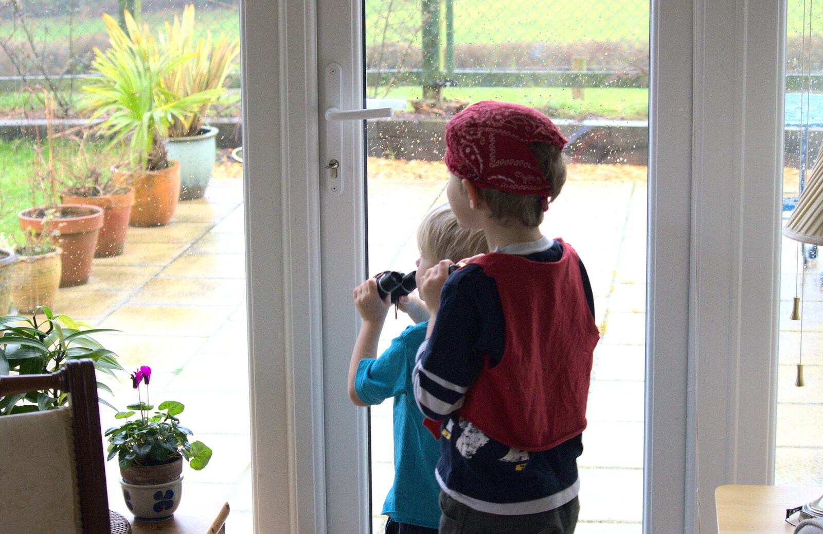 Harry and Fred do bird-watching from A Trip to Grandma J's, Spreyton, Devon - 18th February 2015