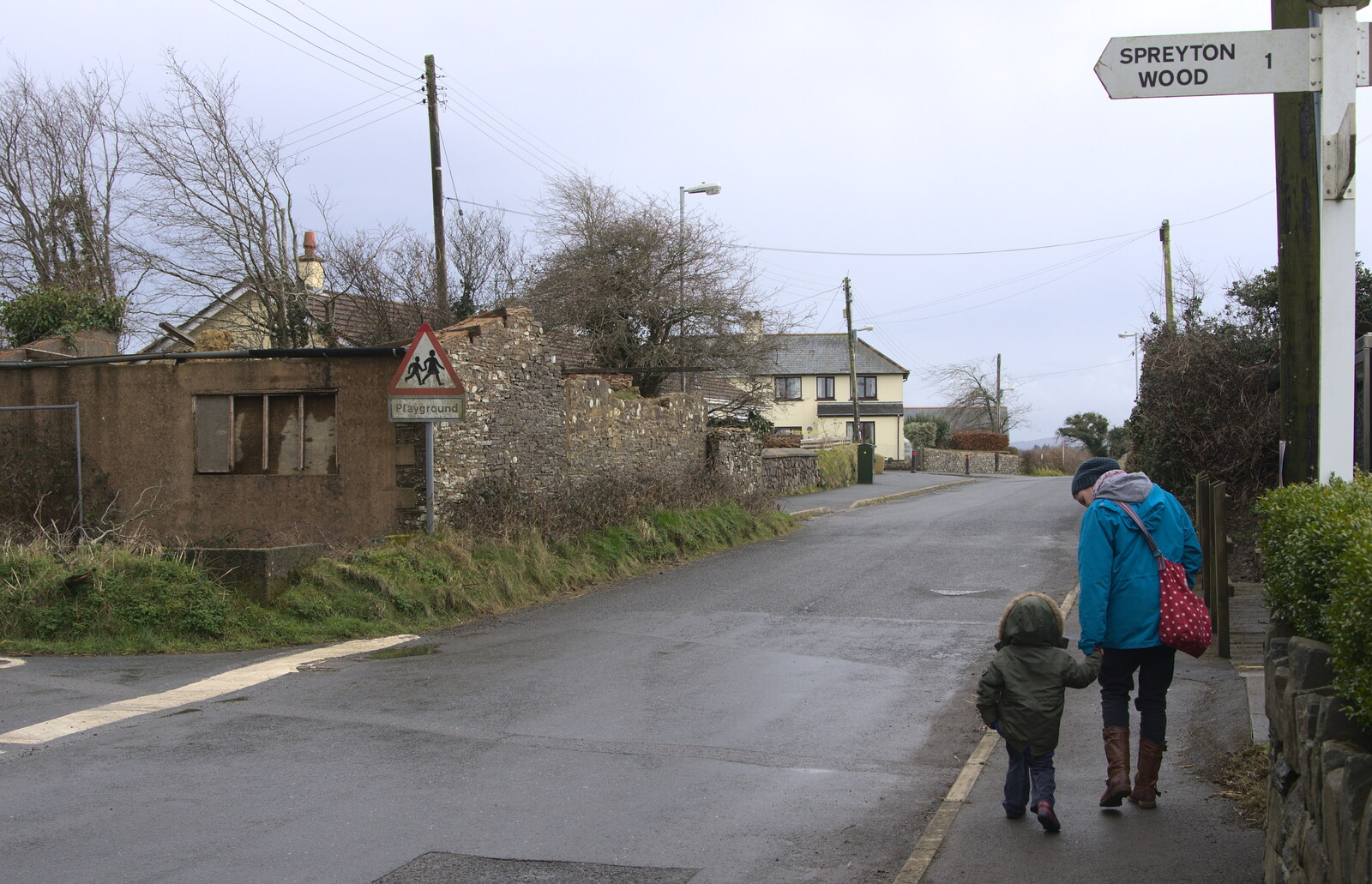 Harry and Isobel head up to the Spreyton shop from A Trip to Grandma J's, Spreyton, Devon - 18th February 2015