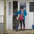 Harry and Isobel exit the shop, A Trip to Grandma J's, Spreyton, Devon - 18th February 2015