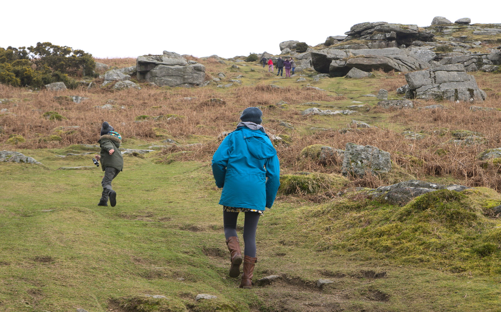 We stomp off up to the tor from A Trip to Grandma J's, Spreyton, Devon - 18th February 2015