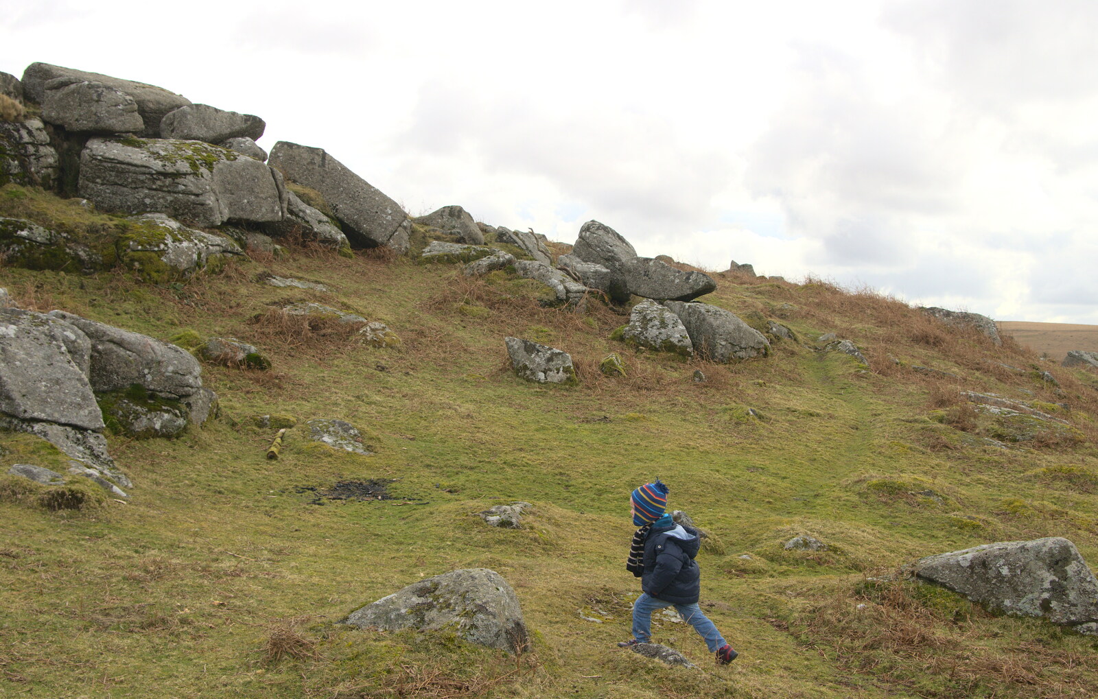 Harry stomps up the Tor from A Trip to Grandma J's, Spreyton, Devon - 18th February 2015